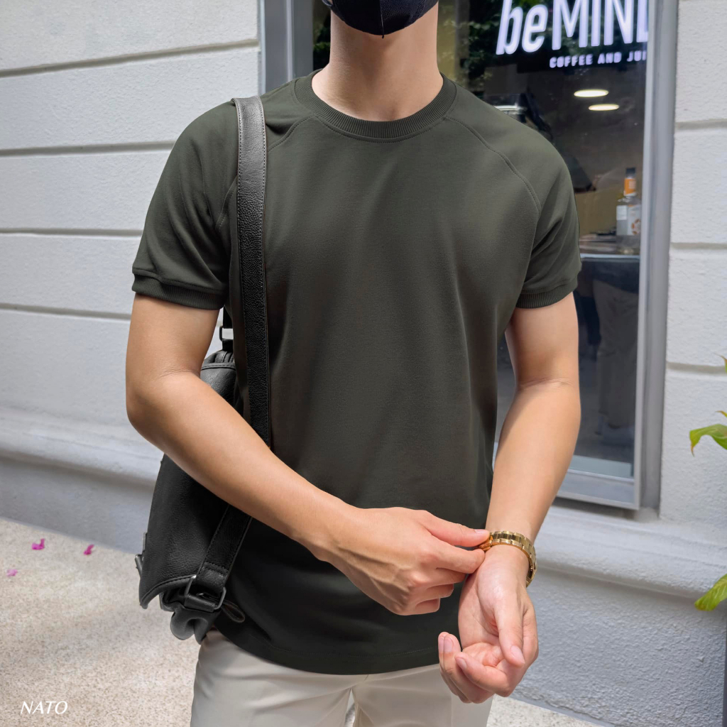 Áo Thun Nam Nato Alan Màu Trơn Tay Phối Cổ Tròn Co Giãn Tốt Vải Cotton Dày Dặn Cao Cấp 280Gsm | BigBuy360 - bigbuy360.vn