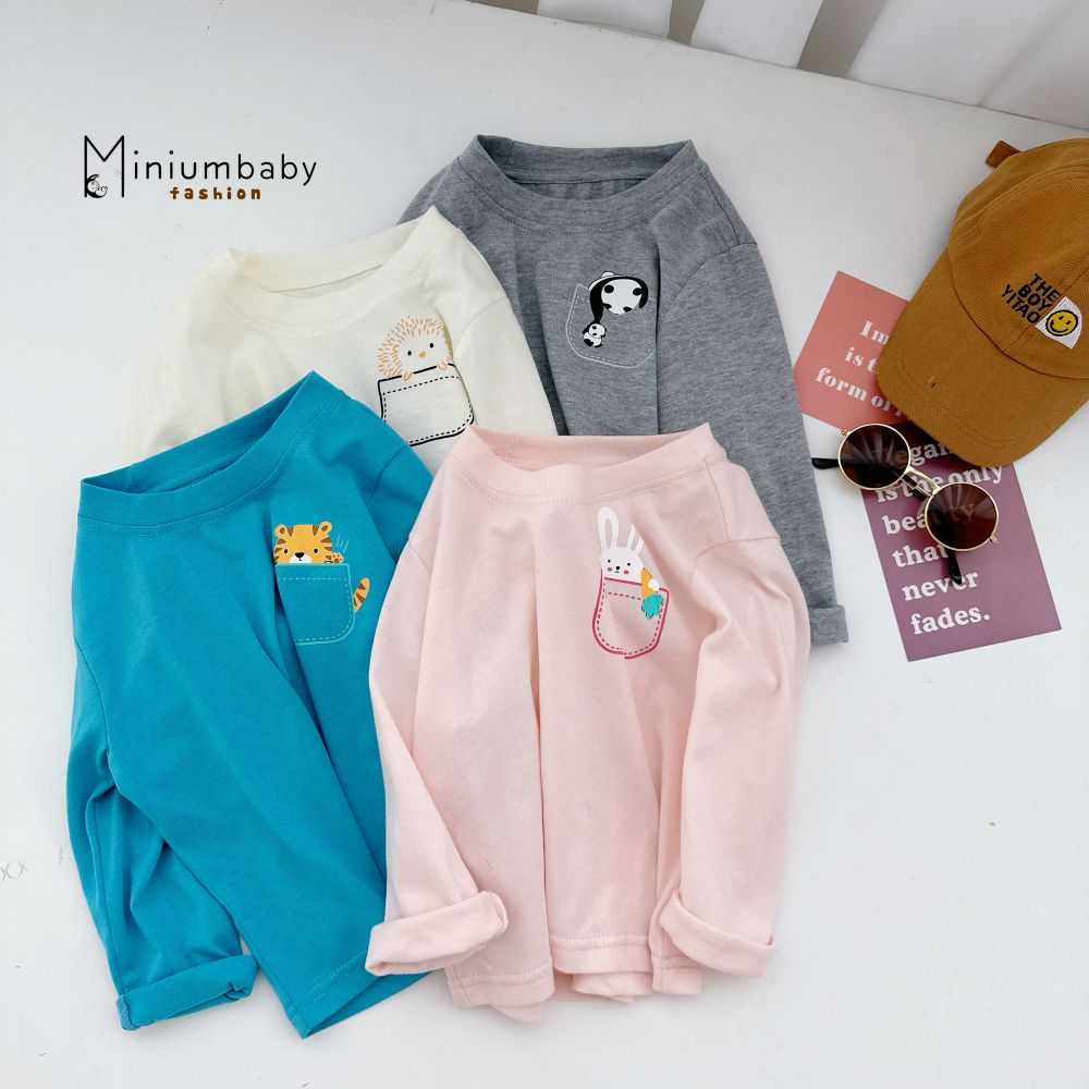 Áo dài tay cho bé chất vải cotton mềm mịn chống nấm mốc, in hình động vật đáng yêu Miniumbaby A1663