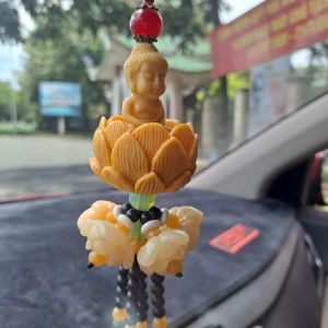 Dây Treo Xe Ô Tô Tượng Chú Tiểu Toà Sen Thái Lan Khoáng Vật Chế Tác Thủ Công Trang Trí Xe Hơi