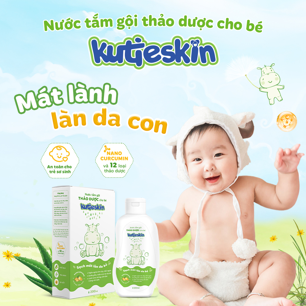 [✨MUA 1 TẶNG 2 QUÀ] Nước Tắm Gội Thảo Dược Cho Bé Kutieskin 200ml Hỗ Trợ Rôm Sảy Hăm Da Chàm Sữa