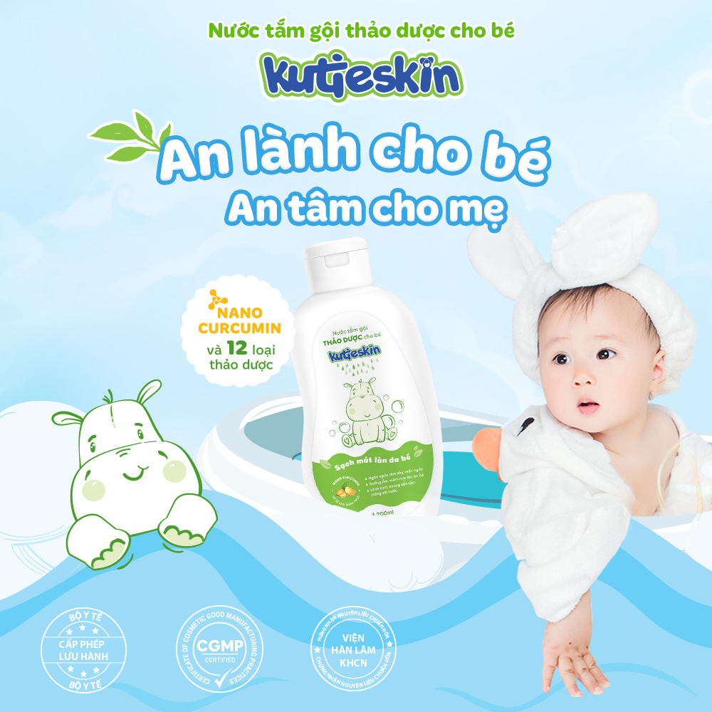 [✨MUA 1 TẶNG 2 QUÀ] Nước Tắm Gội Thảo Dược Cho Bé Kutieskin 200ml Hỗ Trợ Rôm Sảy Hăm Da Chàm Sữa