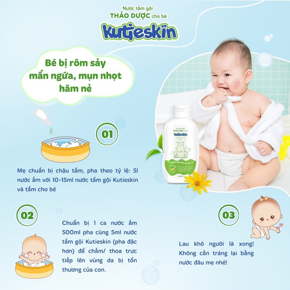 [✨MUA 1 TẶNG 2 QUÀ] Nước Tắm Gội Thảo Dược Cho Bé Kutieskin 200ml Hỗ Trợ Rôm Sảy Hăm Da Chàm Sữa