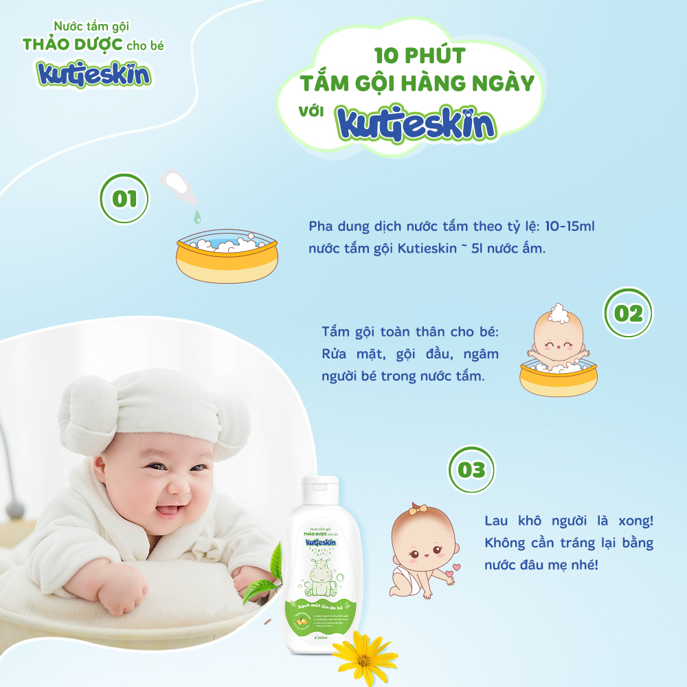 [✨MUA 1 TẶNG 2 QUÀ] Nước Tắm Gội Thảo Dược Cho Bé Kutieskin 200ml Hỗ Trợ Rôm Sảy Hăm Da Chàm Sữa
