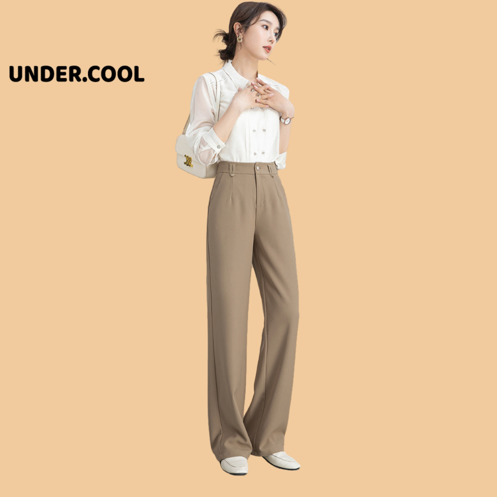 Quần ống suông rộng nữ lưng cao UNDERCOOL vải cao cấp dài culottes,dáng tây công sở đi làm đi chơi QD11