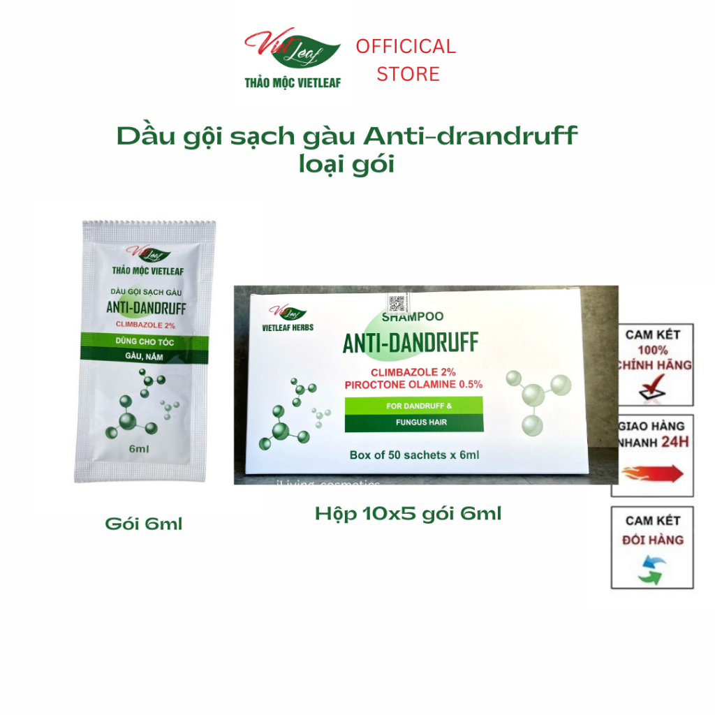 Dầu gội sạch gàu giảm nấm ngứa Thảo Mộc Vietleaf Anti-dandruf dạng gói
