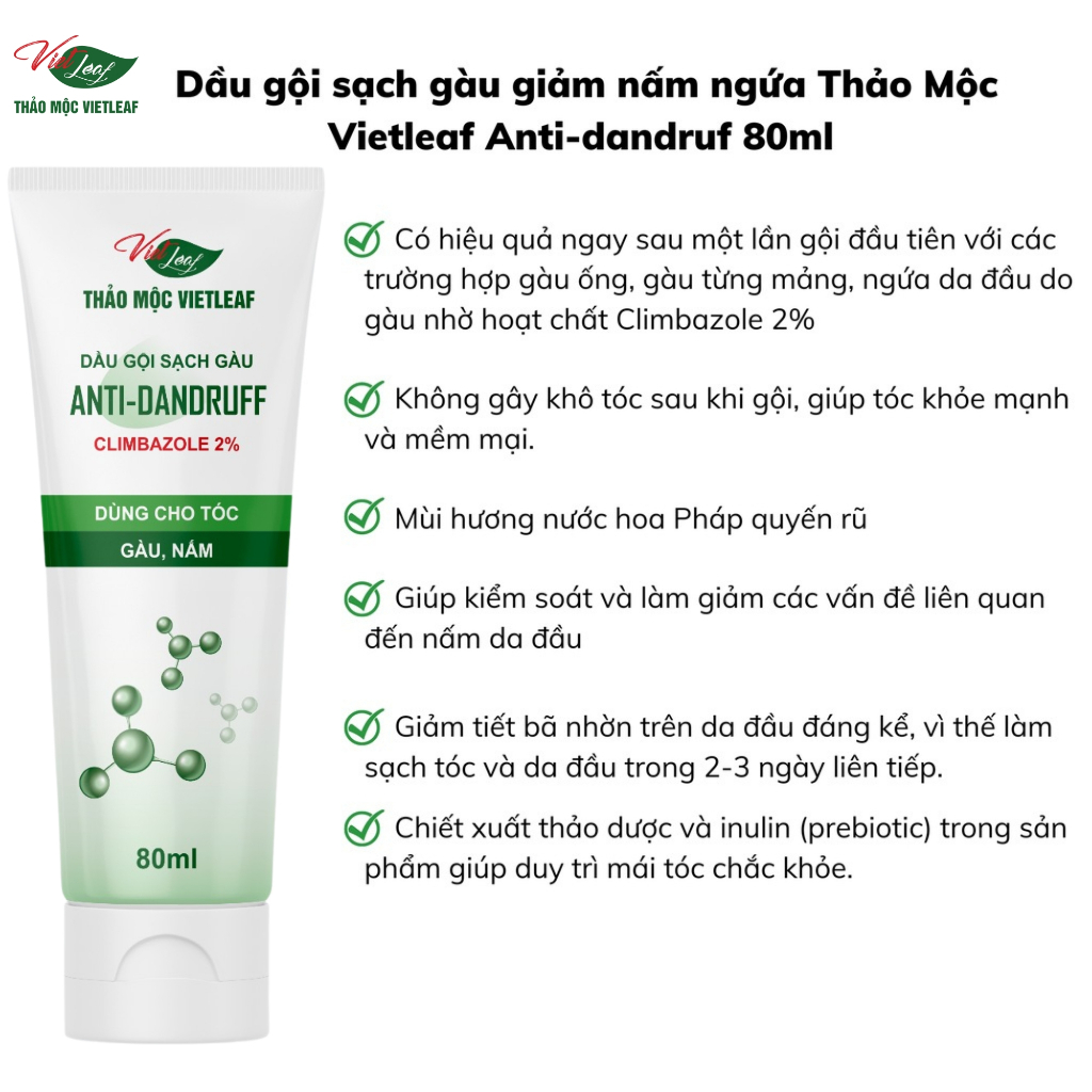 Dầu gội sạch gàu giảm nấm ngứa Thảo Mộc Vietleaf Anti-dandruf dạng gói