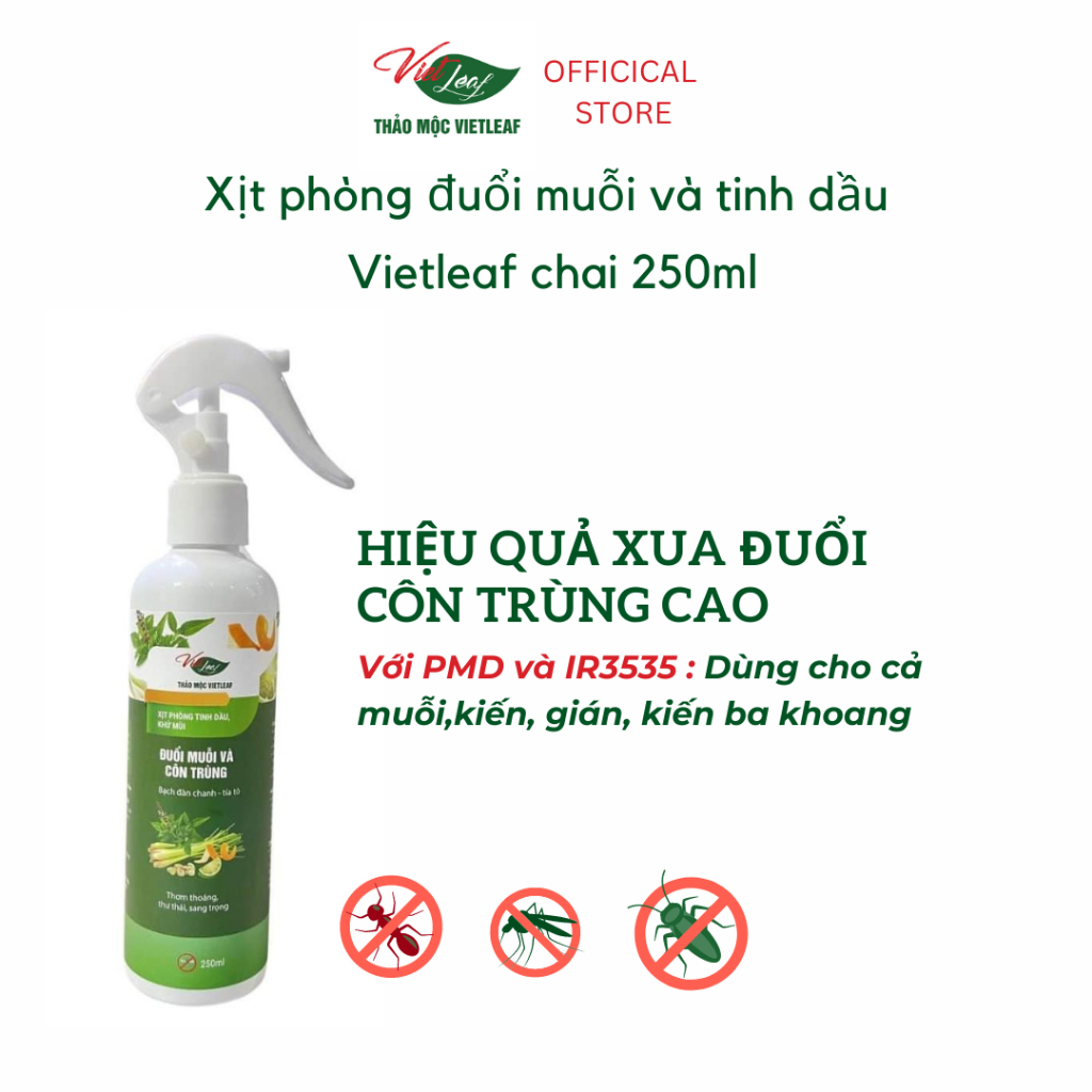 Xịt phòng tinh dầu giúp khử mùi, đuổi muỗi và côn trùng Thảo Mộc Vietleaf 250ml