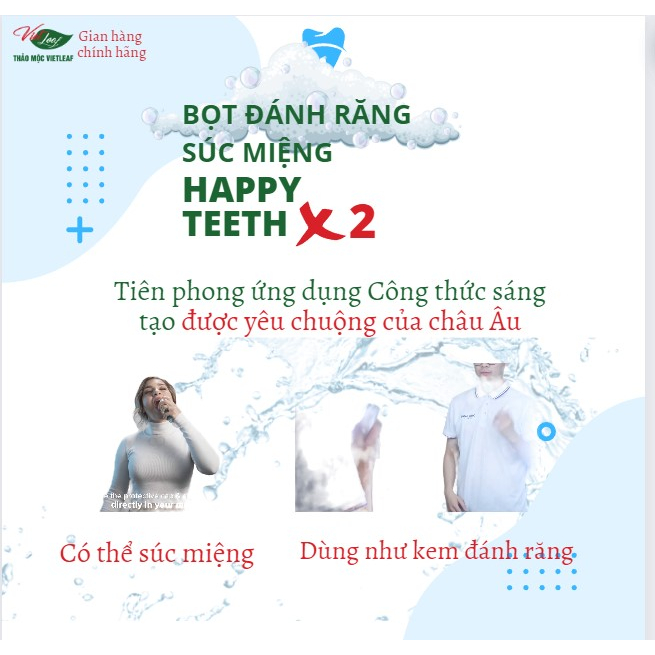 Bọt đánh răng súc miệng giảm cao răng mảng bám chống ê buốt Thảo Mộc Vietleaf Happy teeth X2 120g VIETLEAF-BDR120