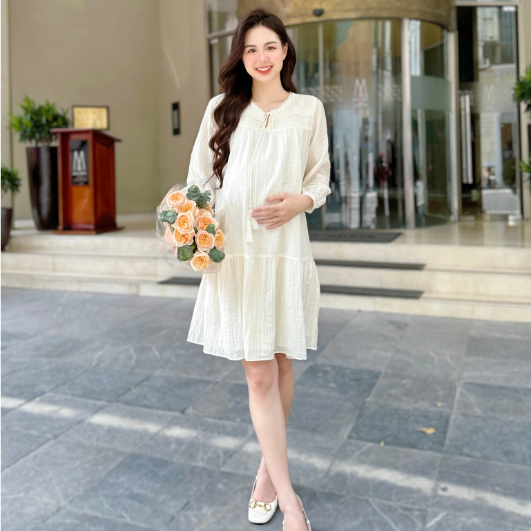 MEDYLA – Váy bầu mùa hè thiết kế tơ ép lót lụa đầm bầu thiết kế cho bầu mặc đi làm dự tiệc – VTX1490 spe