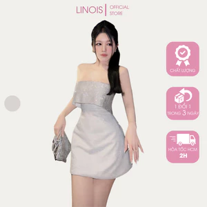 Đầm Body Nhũ Dự Tiệc Gập Vạt Ngực Kim Tuyến 2 Dây Trong Suốt - Vải Nhũ Ánh Kim - Màu Bạc Phù Hợp Đám Cưới LINOIS