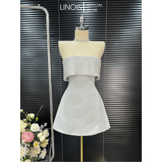[NH05] Đầm Body Nhũ Dự Tiệc Gập Vạt Ngực Kim Tuyến 2 Dây Trong Suốt - Vải Nhũ Ánh Kim - Màu Bạc Phù Hợp Đám Cưới LINOIS