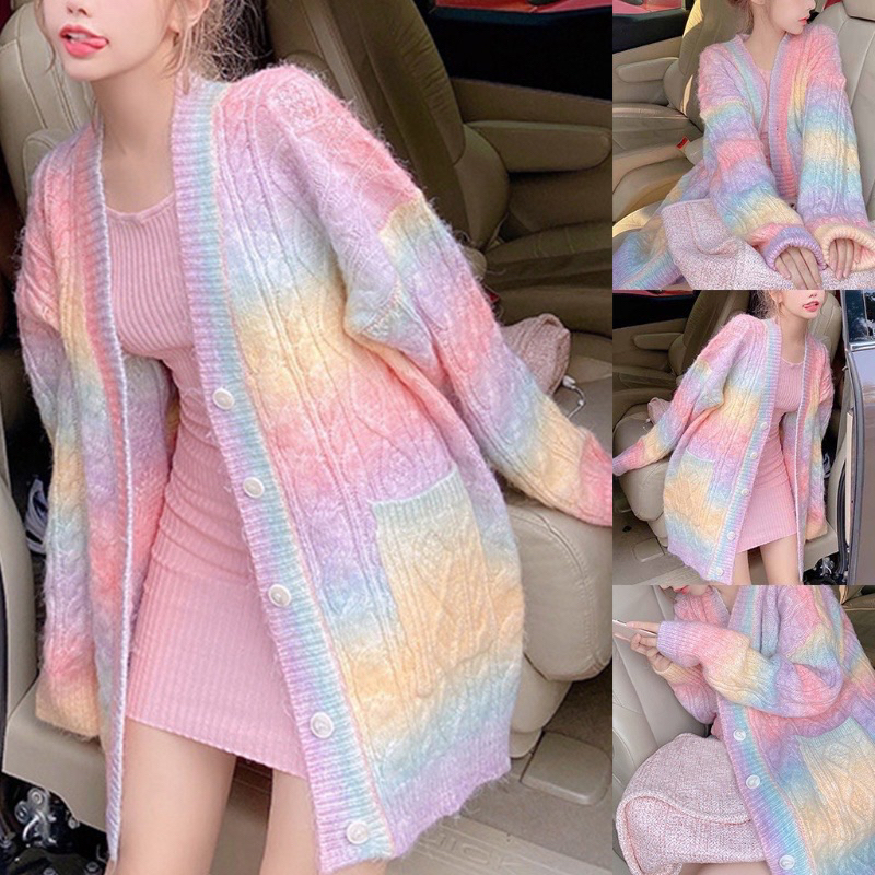 Áo khoác len cardigan dài tay màu cầu vồng Rainbow phong cách ulzzang SAM SAM BOUTIQUE | BigBuy360 - bigbuy360.vn