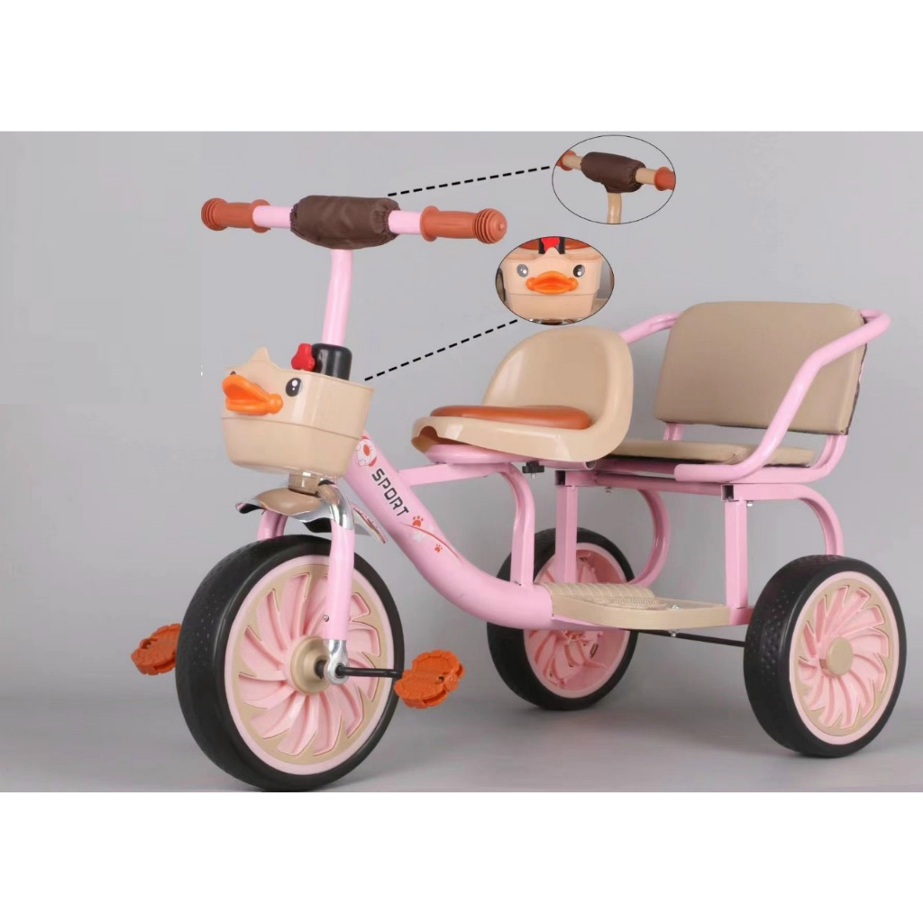 Xe xích lô, xe đạp 3 bánh 2 chỗ ngồi lót đệm cho bé từ 2-8 tuổi