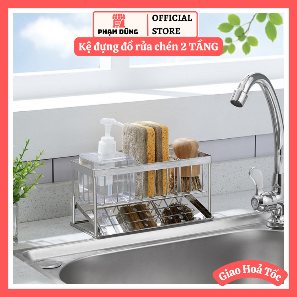 Kệ đựng đồ rửa chén 2 tầng có khay nước tiện lợi chất liệu inox cao cấp ...