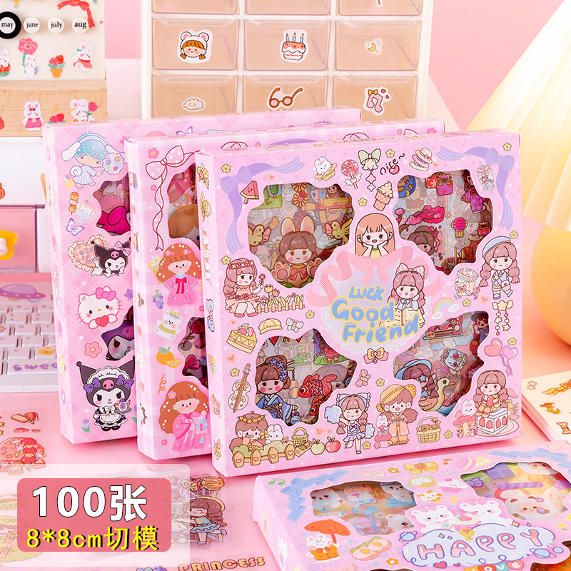 Hộp gồm 100 tấm sticker hoạt hình dễ thương dùng để trang trí sổ, đồ dùng nhiều mẫu nhiều chủ đề siêu xinh