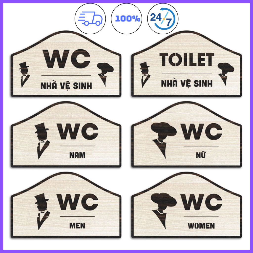 Bảng Biển Toilet - Bảng Gỗ trang trí dán cửa nhà vệ sinh trang trí - WC ...