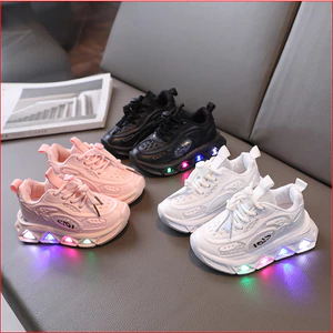 Size 21-30 Giày Thể Thao Nháy Đèn Phối Vải Lưới Phong Cách Cá Tính Cho Bé Trai Bé Gái K073