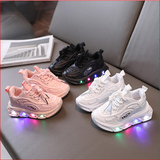 Size 21-30 Giày Thể Thao Nháy Đèn Phối Vải Lưới Phong Cách Cá Tính Cho Bé Trai Bé Gái K073