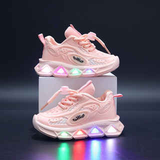 Size 21-30 Giày Thể Thao Nháy Đèn Phối Vải Lưới Phong Cách Cá Tính Cho Bé Trai Bé Gái K073
