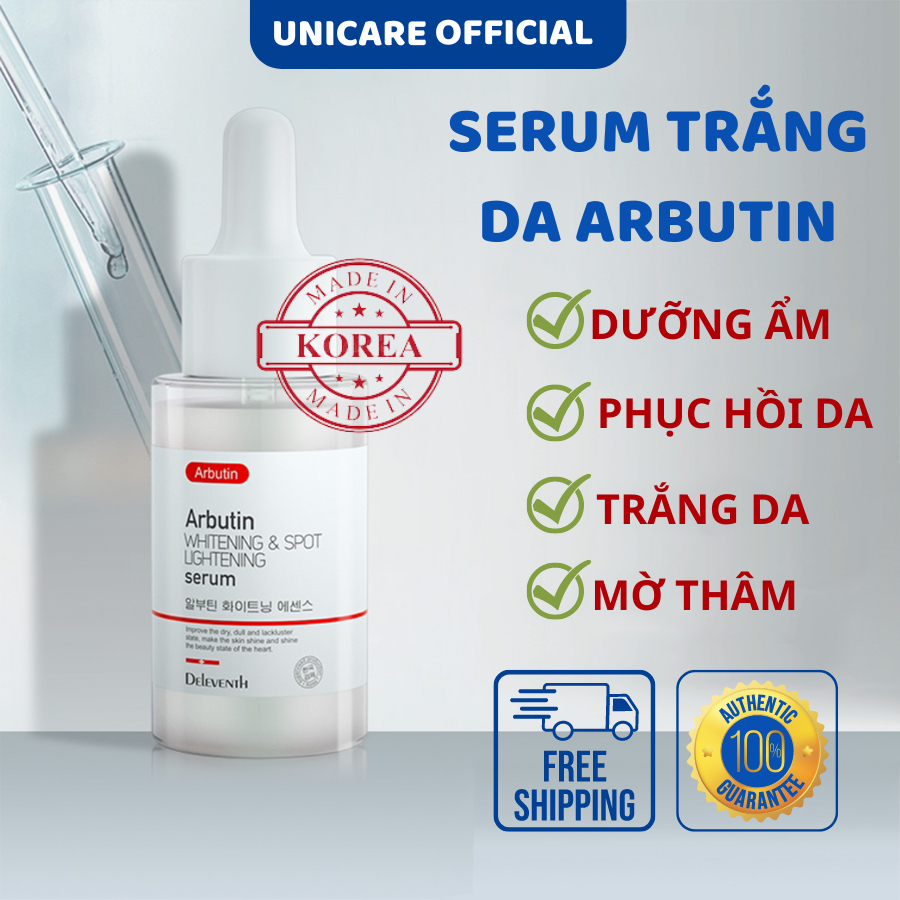 Serum arbutin DELEVENTH, Alpha arbutin chiết xuất tự nhiên giúp dưỡng ẩm, trắng da, giảm thâm, giảm mụn và phục hồi da