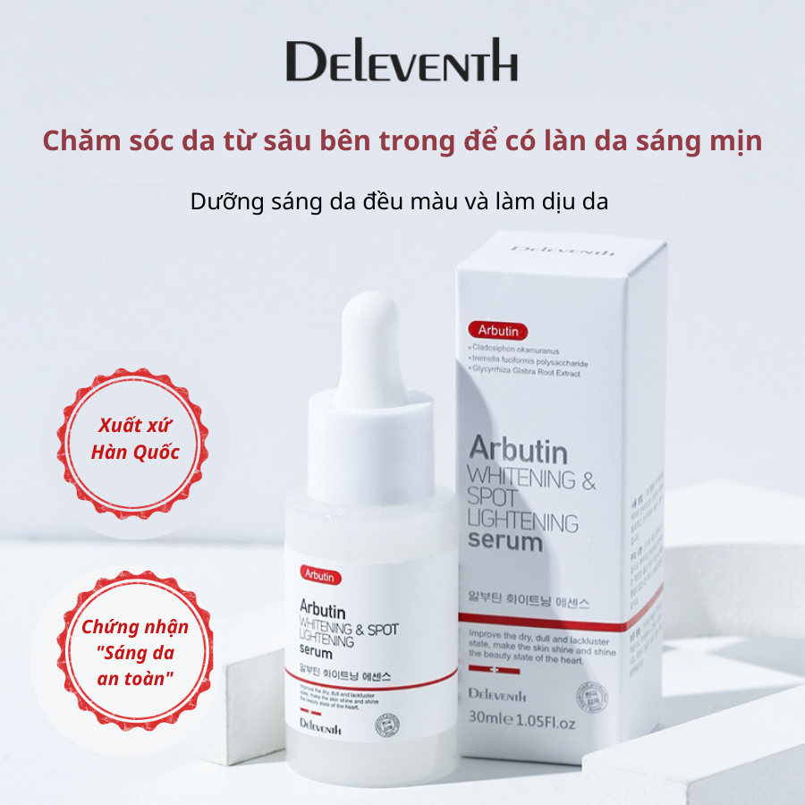 Serum arbutin DELEVENTH, Alpha arbutin chiết xuất tự nhiên giúp dưỡng ẩm, trắng da, giảm thâm, giảm mụn và phục hồi da