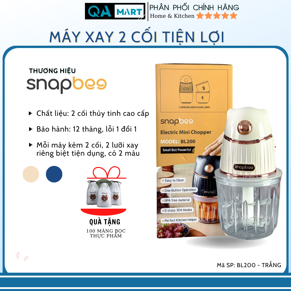 Máy xay thịt thực phẩm đa năng Snapbee BL200 (Trắng) - 2 cối thủy tinh ...