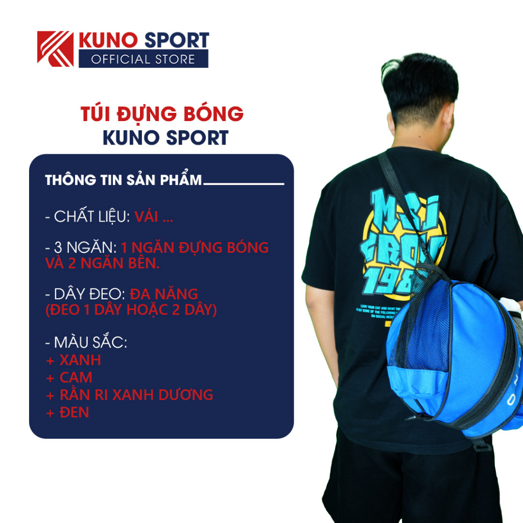 Ảnh Túi đựng bóng rổ KUNO có ngăn đựng nước đựng phụ kiện, dây đeo tùy chỉnh, chất liệu dày dặn, cao cấp 1
