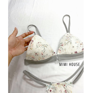 Set đồ lót không gọng tone xám thô ép ren - handmade by Mimi house