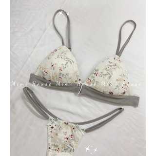 Set đồ lót không gọng tone xám thô ép ren - handmade by Mimi house
