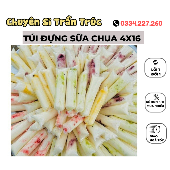 [KO XẾP] 500gram/1kg túi nilon sữa chua dài 4x16, túi đựng sữa chua ...
