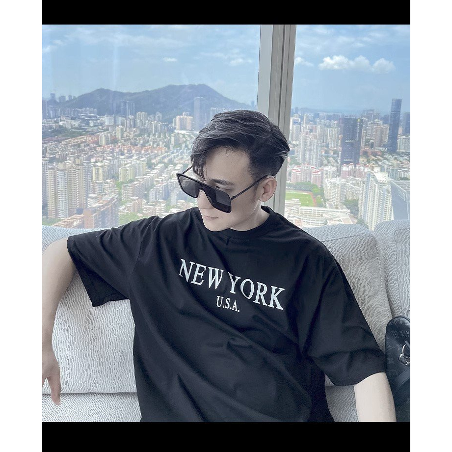 Áo thun Stee Cổ tròn NEW YORK USA Local ICVCVNI Unisex Cotton