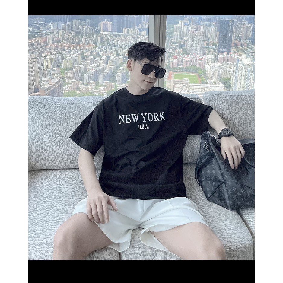 Áo thun Stee Cổ tròn NEW YORK USA Local ICVCVNI Unisex Cotton