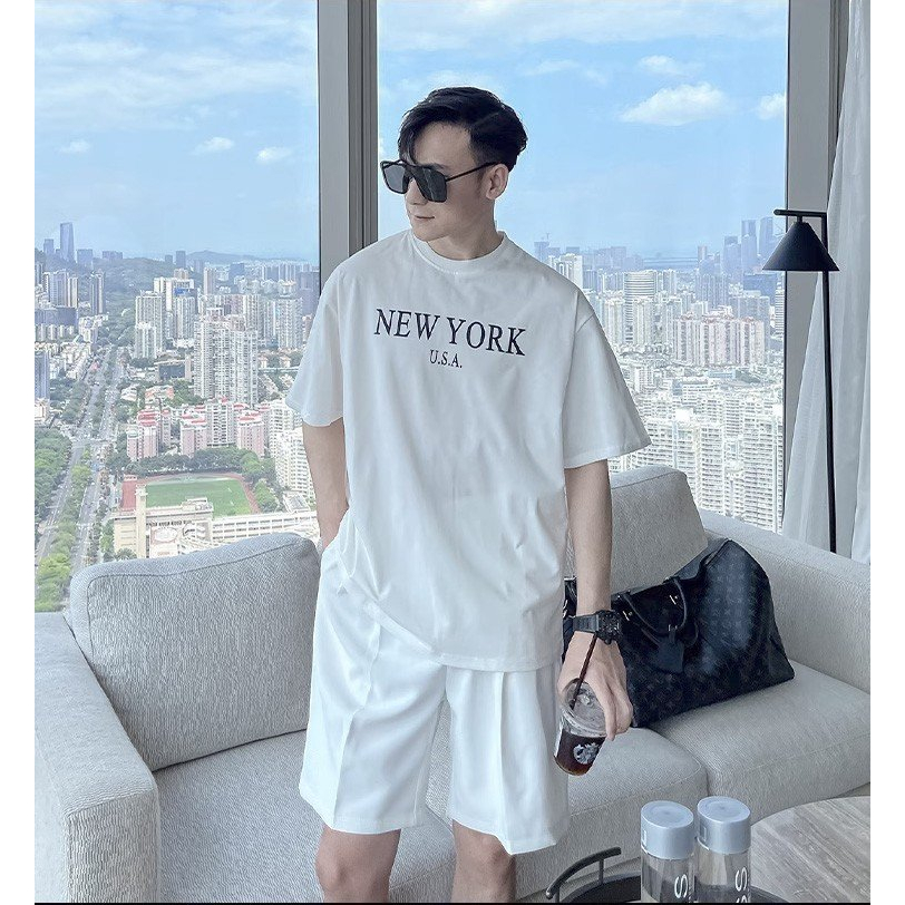 Áo thun Stee Cổ tròn NEW YORK USA Local ICVCVNI Unisex Cotton