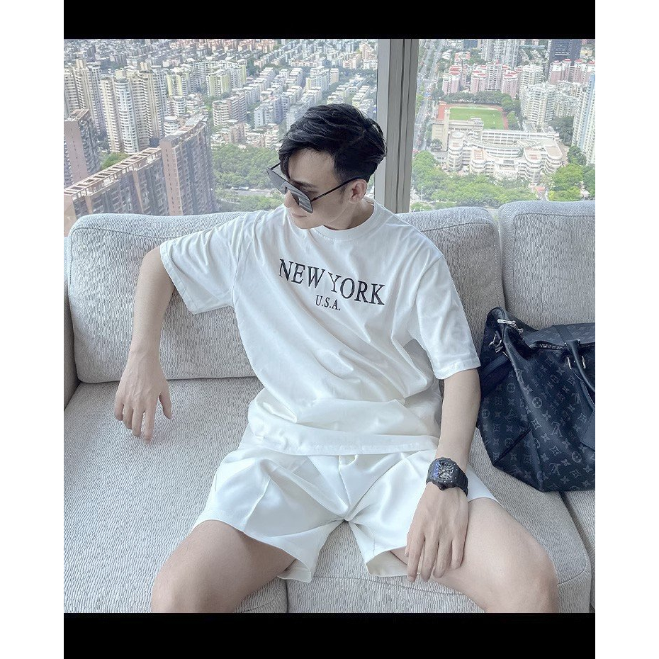 Áo thun Stee Cổ tròn NEW YORK USA Local ICVCVNI Unisex Cotton