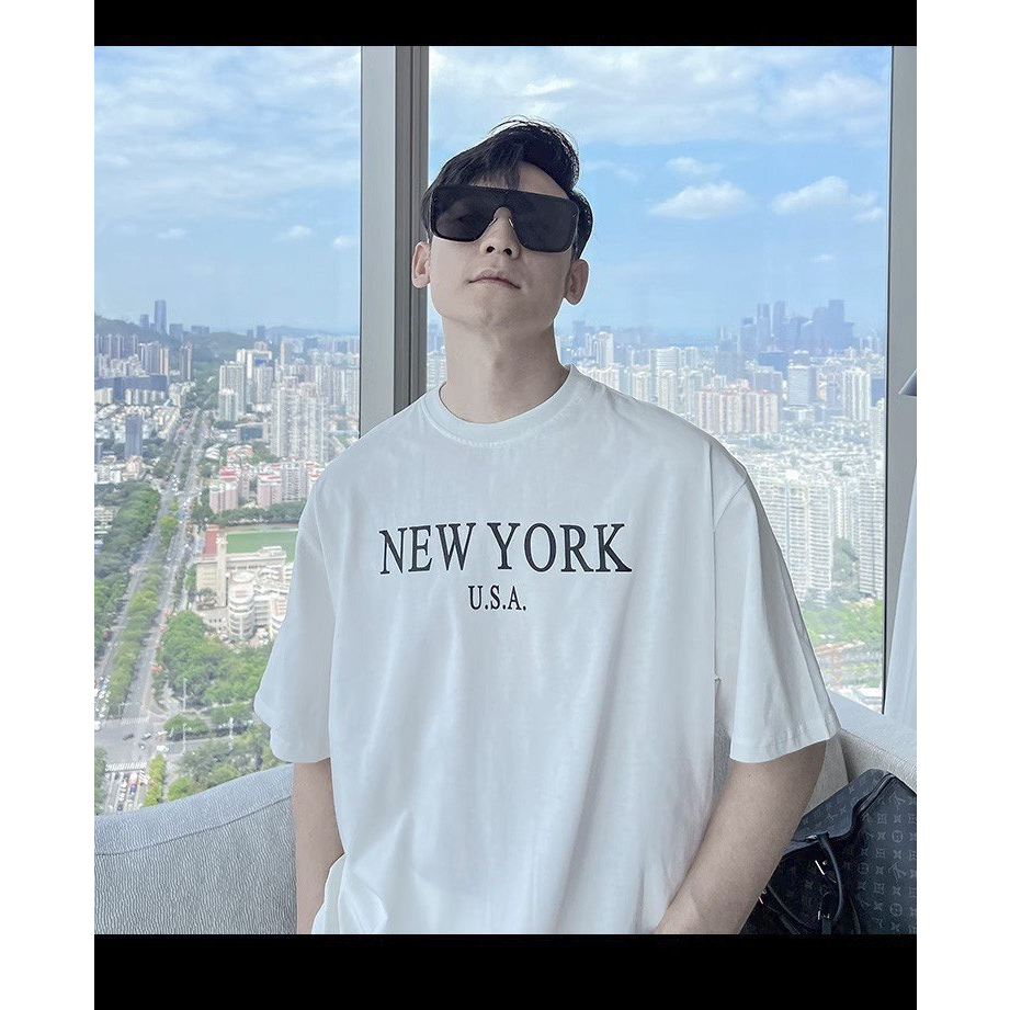 Áo thun Stee Cổ tròn NEW YORK USA Local ICVCVNI Unisex Cotton