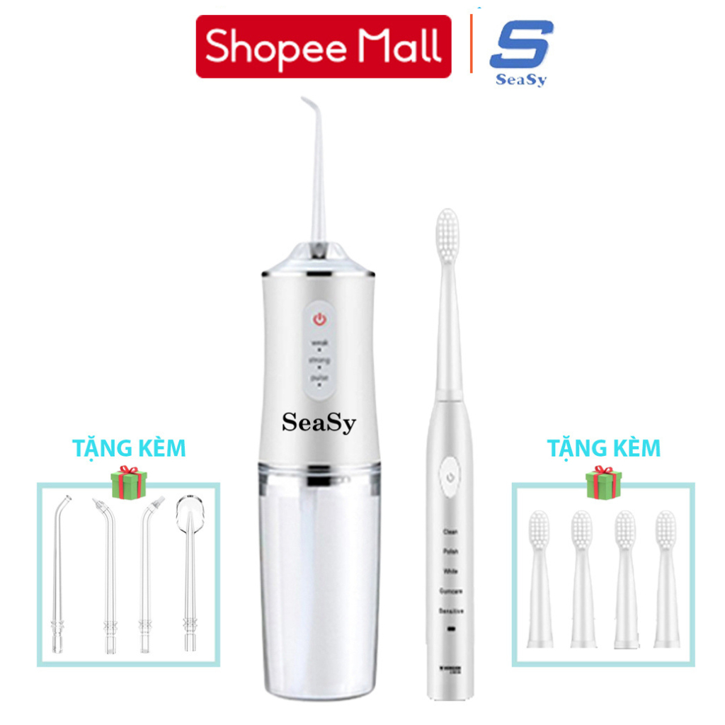 Combo Máy tăm nước cầm tay SeaSy SS66 + Bàn chải đánh răng điện SeaSy ...