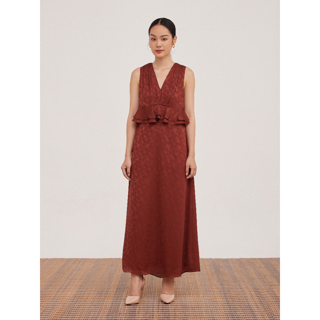 Đầm midi bèo 2 tầng Mauve Dotted Chiffon dress