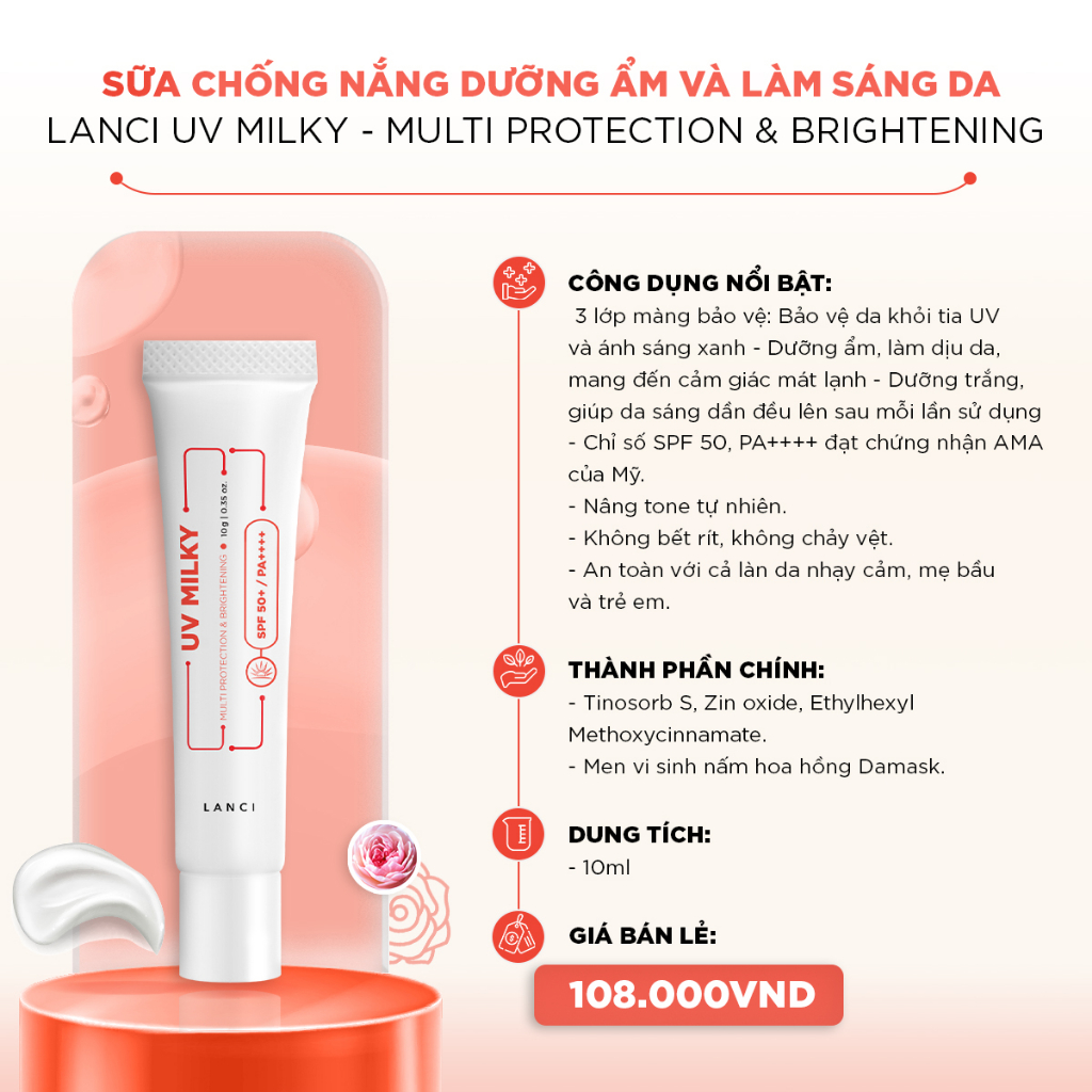 Ảnh Sữa chống nắng dưỡng ẩm và làm sáng da LANCI chống tia UV, không bết dính minisize 10ml 2