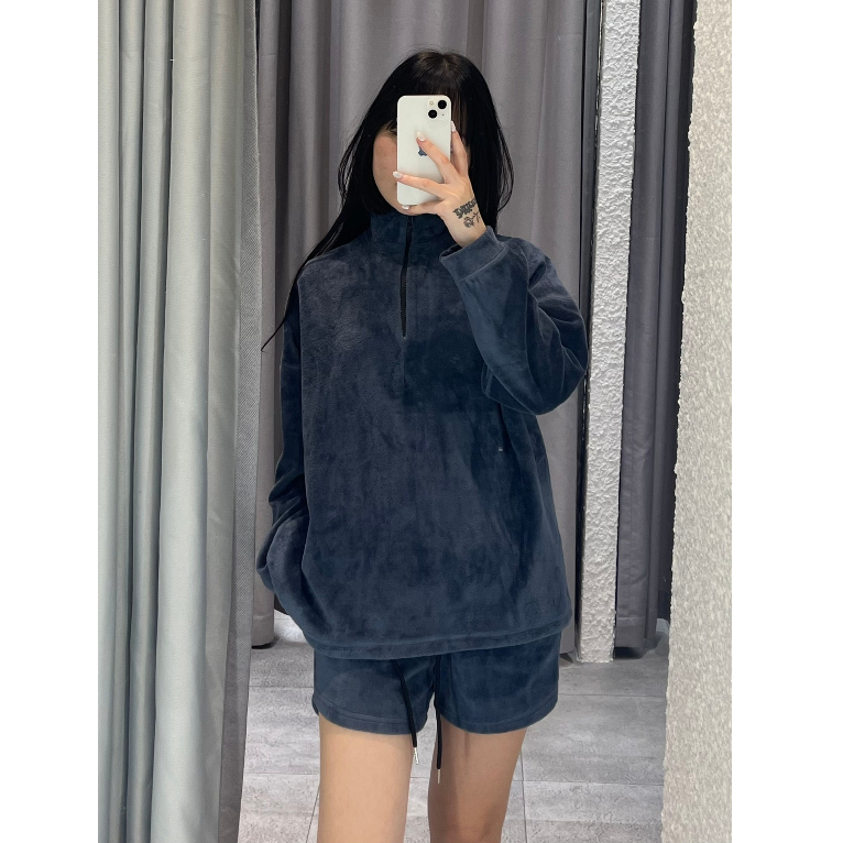 Quần shorts lông nhân tạo, là min – FAUX FUR SHORTS – BLACK / NAVY
