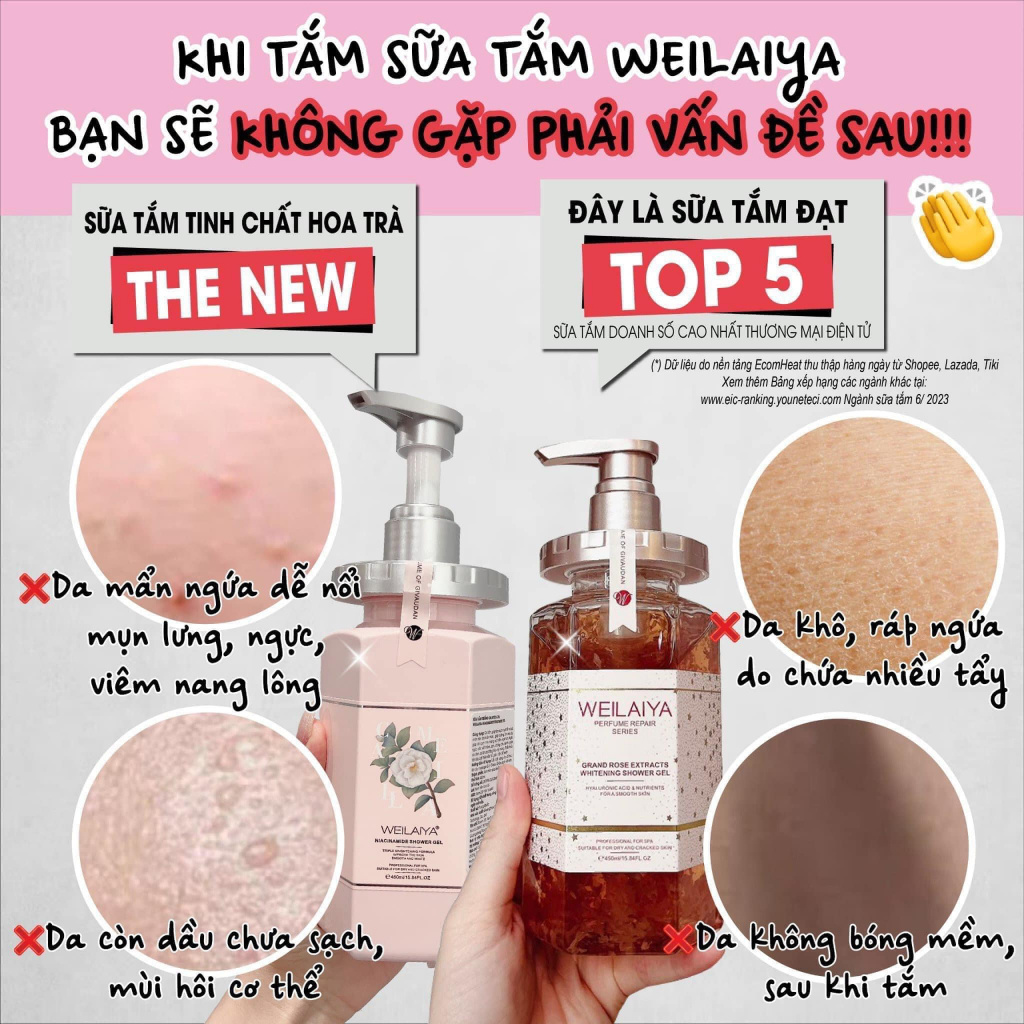 Ảnh Sữa tắm Weilaiya trắng da cánh hoa hồng Damask - Hoa trà Nhật Bản 450ml 2
