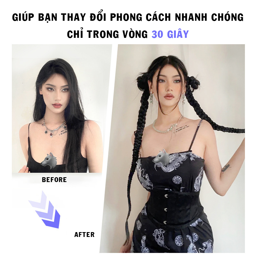 Giá 2 Bên, Tóc Giả Thắt Bím, Buộc Tóc Giả Nơ Y2K Thời Trang Cá Tính