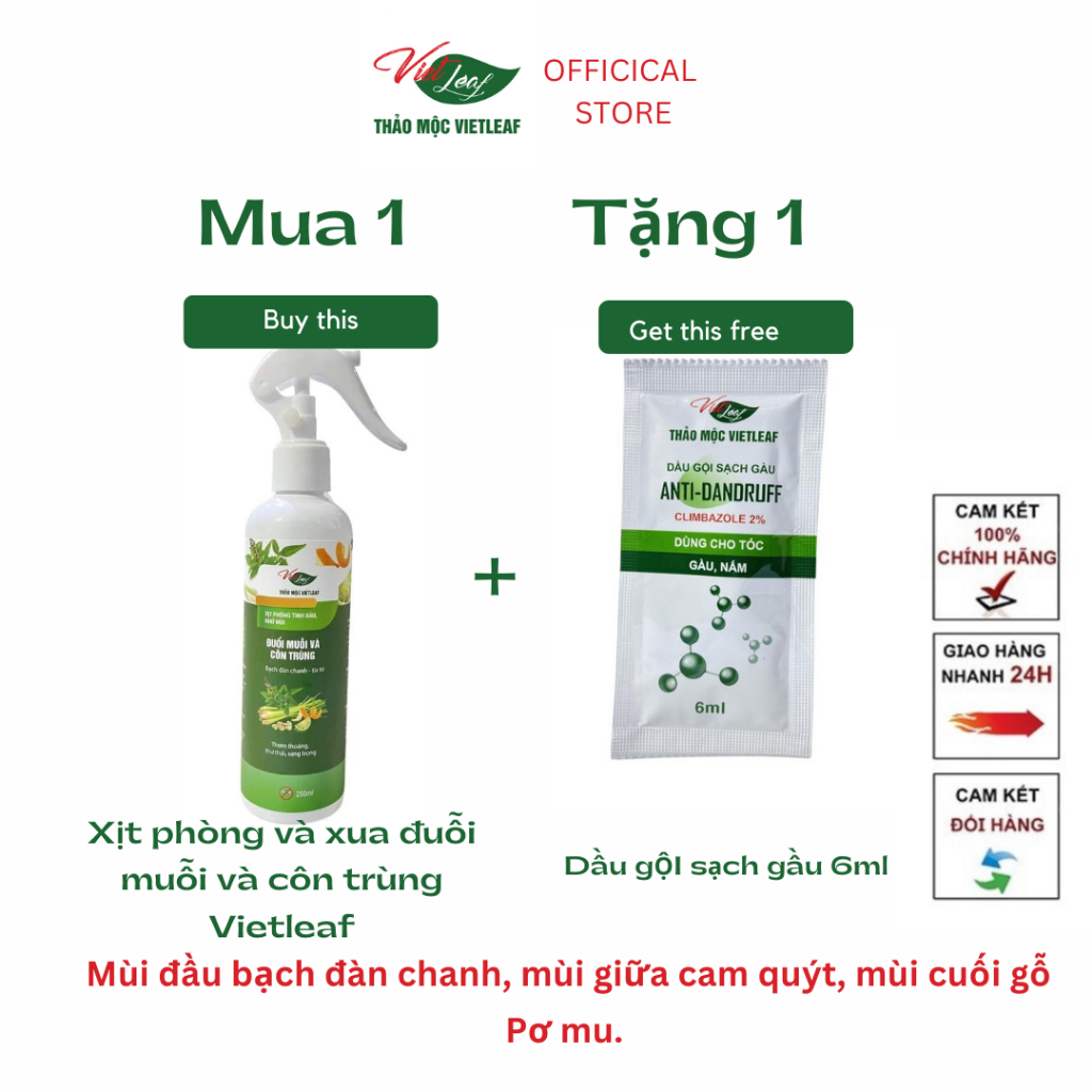 Xịt phòng tinh dầu giúp khử mùi, đuổi muỗi và côn trùng Thảo Mộc Vietleaf 250ml