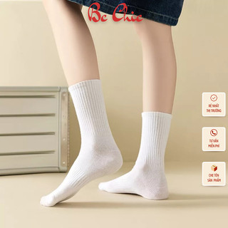 Tất vớ nữ nam VECYLA cao cổ T797 dễ thương hàn quốc,  2 màu Đen - Trắng dễ phối đồ