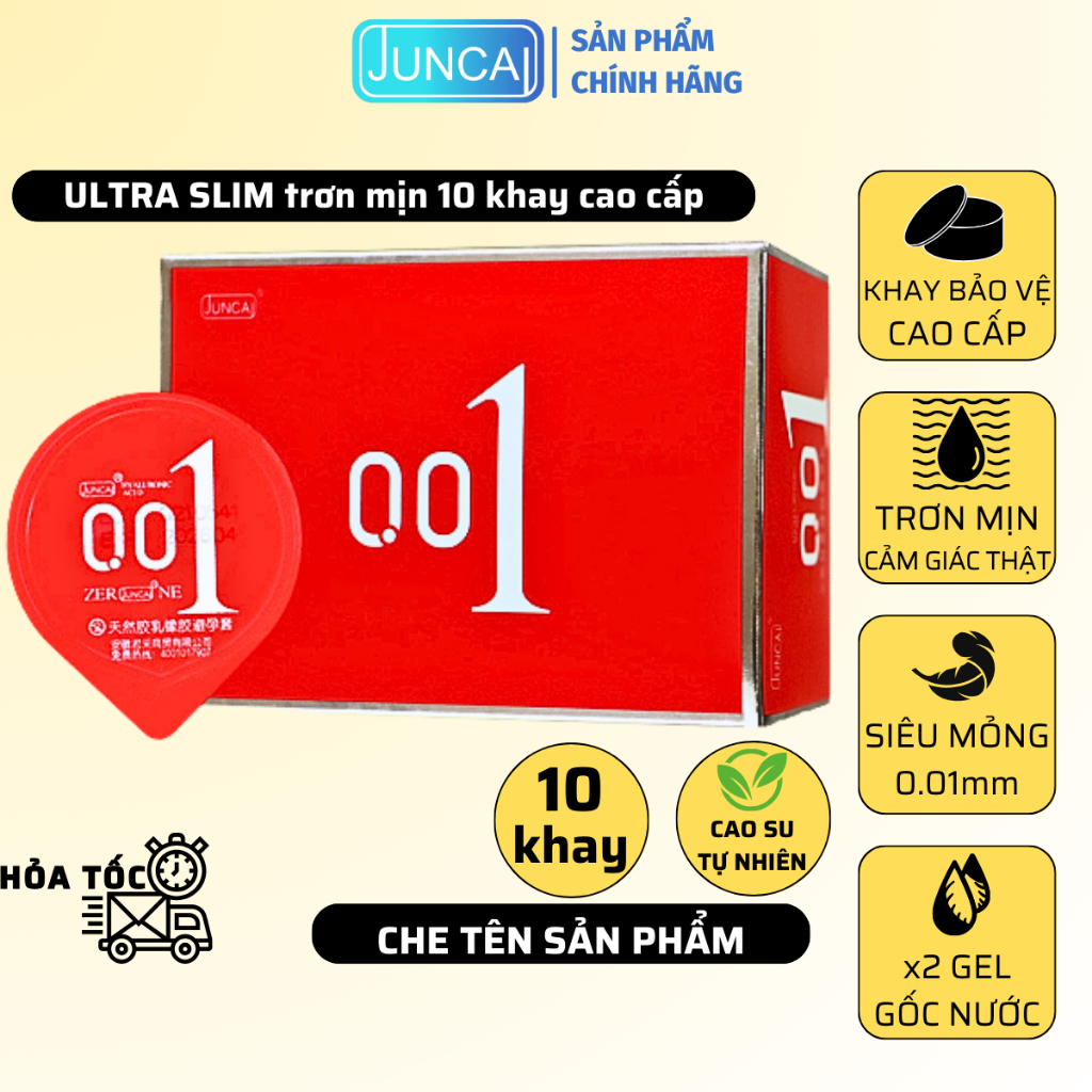 Bao cao su JUNCAI VIP 001 Ultra Slim siêu mỏng 0.01mm trơn mịn cảm giác ...