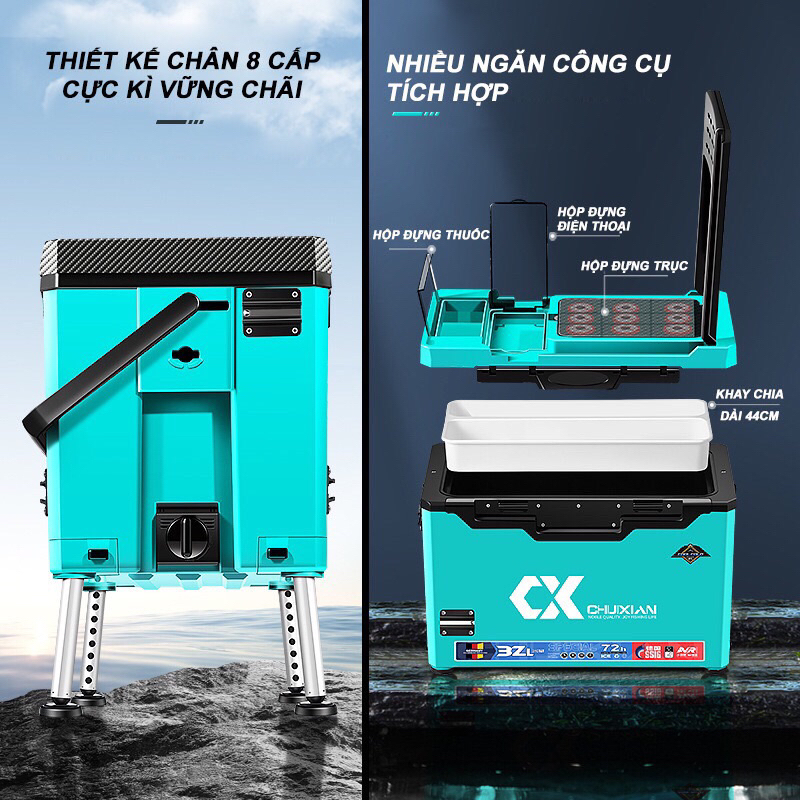 Thùng câu đài chuxian 32 lít hàng loại 1 chính hãng siêu bền nhựa abs đầy đủ màu đen,vàng,đỏ, tím, xám