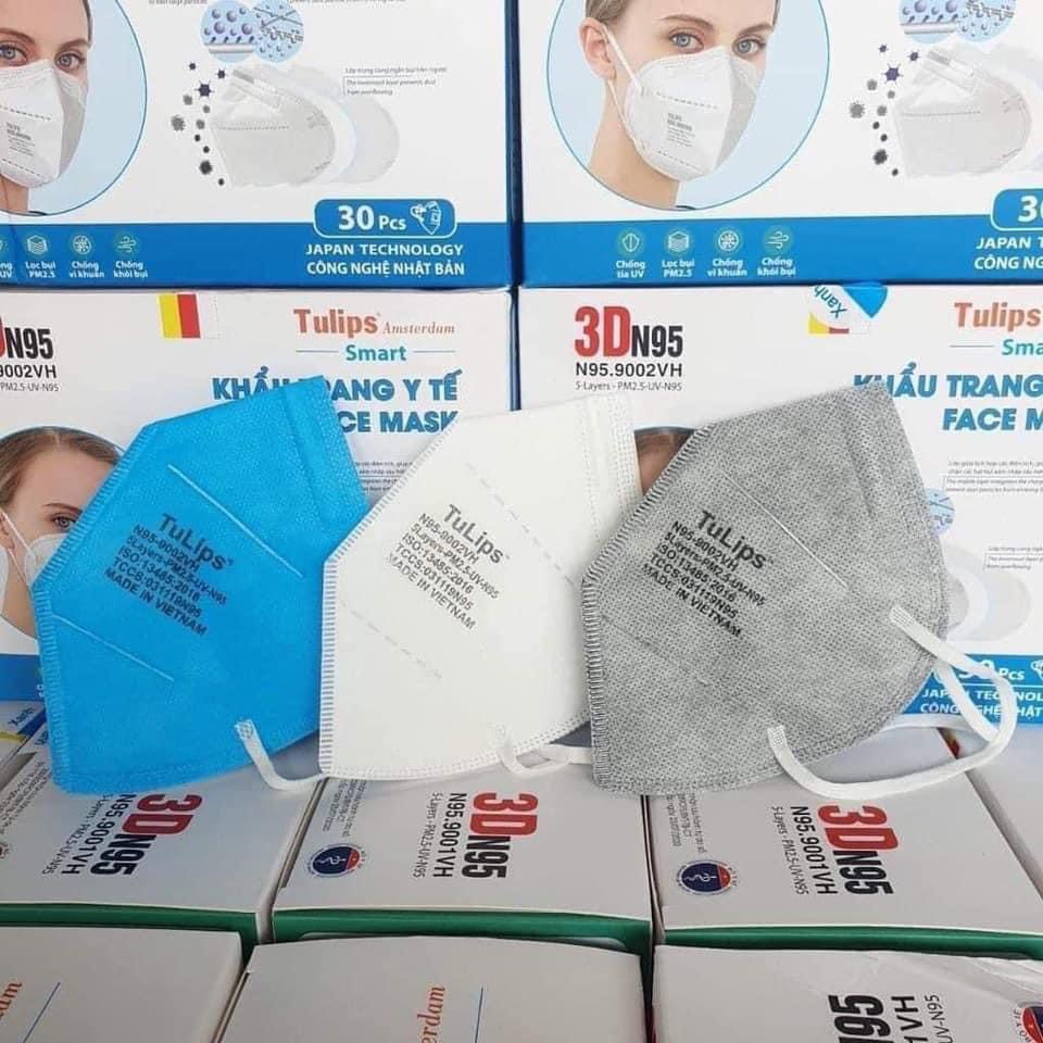Combo 10 cái khẩu trang 3DN95 không van Tulips người lớn chống bụi mịn, chống tia UV,  kháng khuẩn
