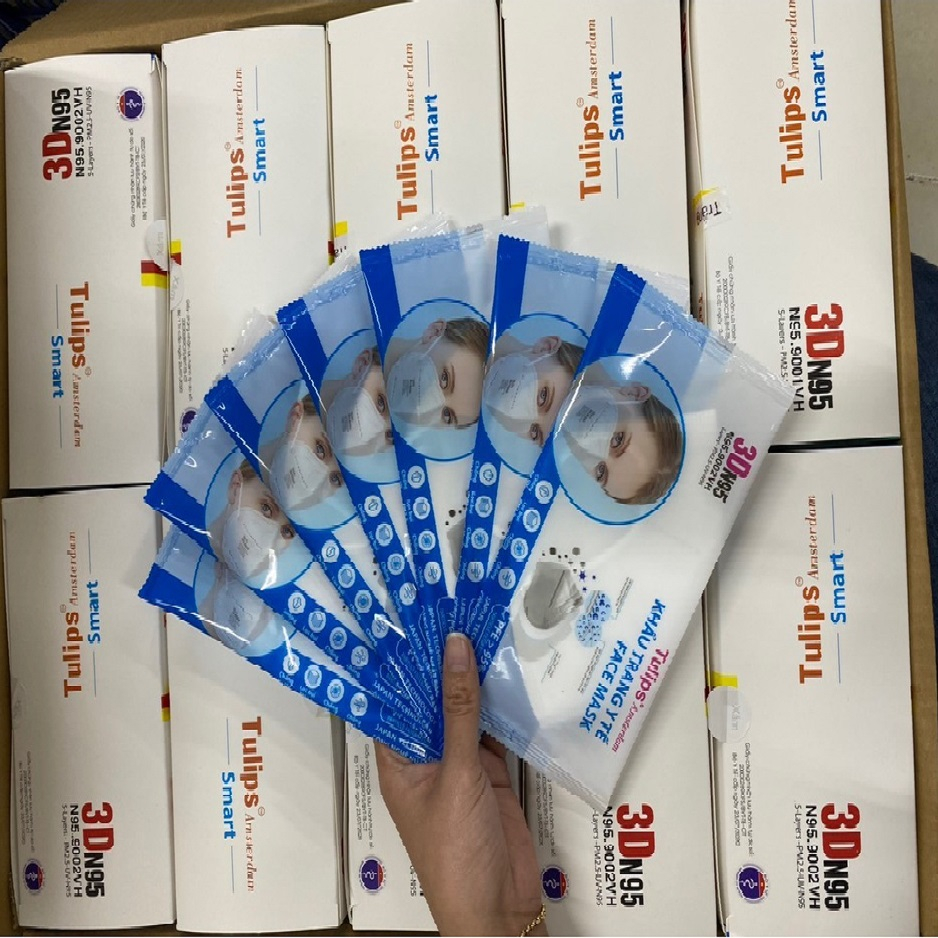 Combo 10 cái khẩu trang 3DN95 không van Tulips người lớn chống bụi mịn, chống tia UV,  kháng khuẩn