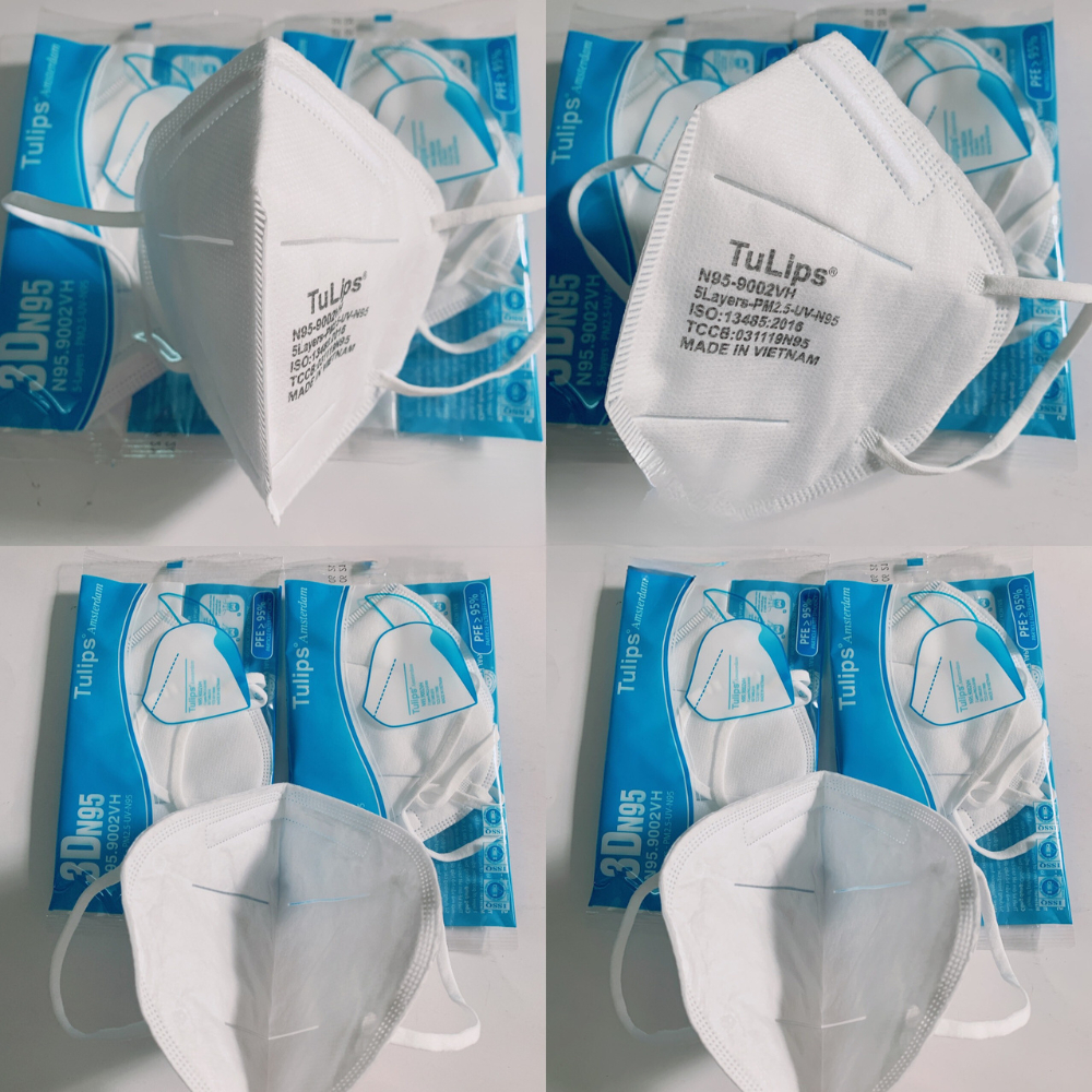 Combo 10 cái khẩu trang 3DN95 không van Tulips người lớn chống bụi mịn, chống tia UV,  kháng khuẩn
