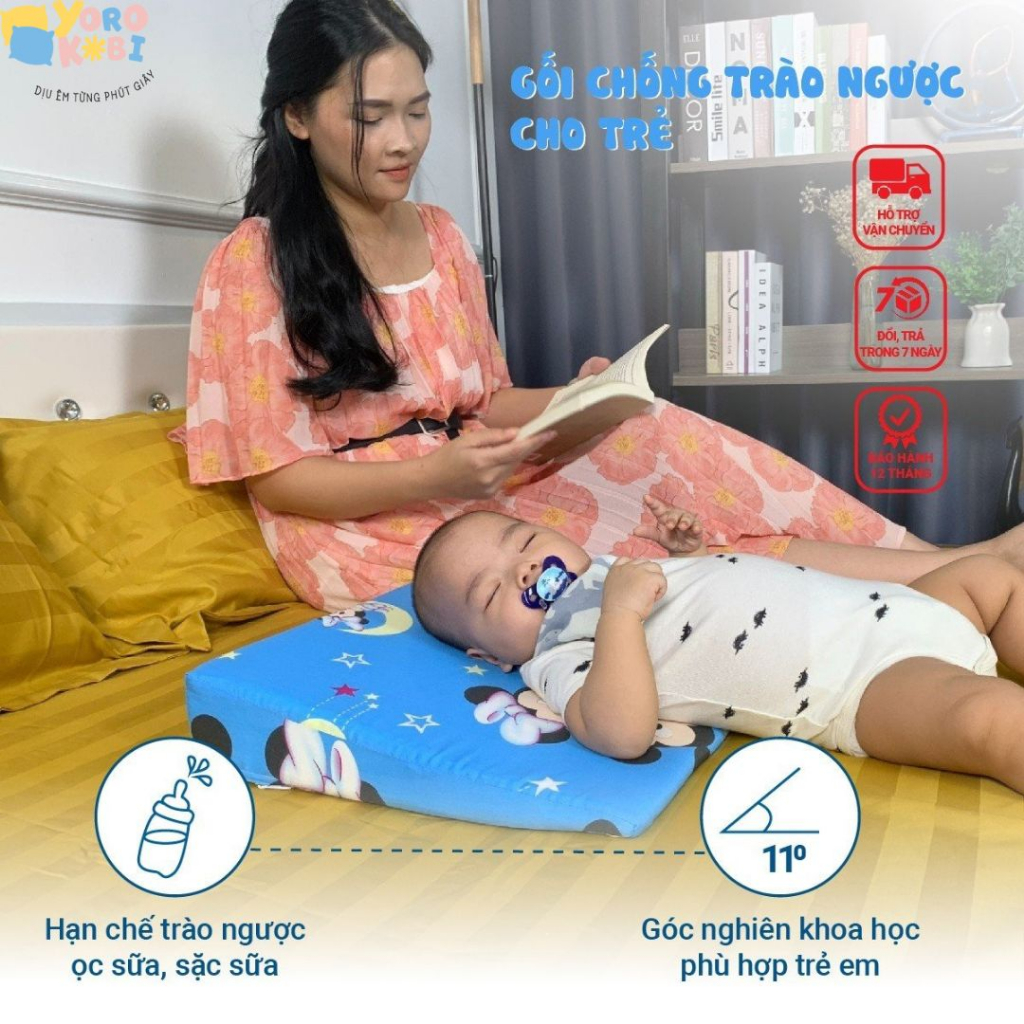 Gối chống trào ngược cho bé, chống trớ, ợ hơi Yorokobi - Nhiều màu- Kích thước 38x52x8cm