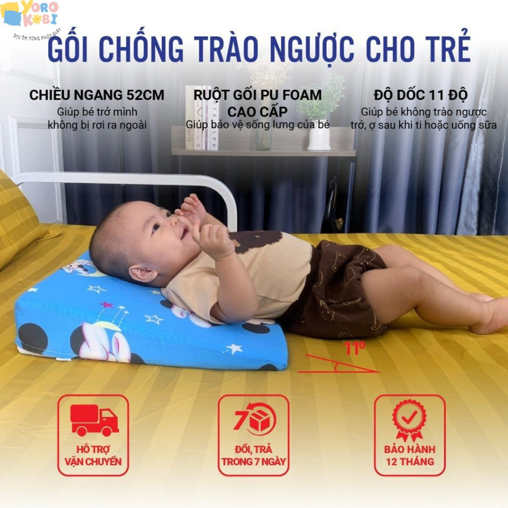 Gối chống trào ngược cho bé, chống trớ, ợ hơi Yorokobi - Nhiều màu- Kích thước 38x52x8cm